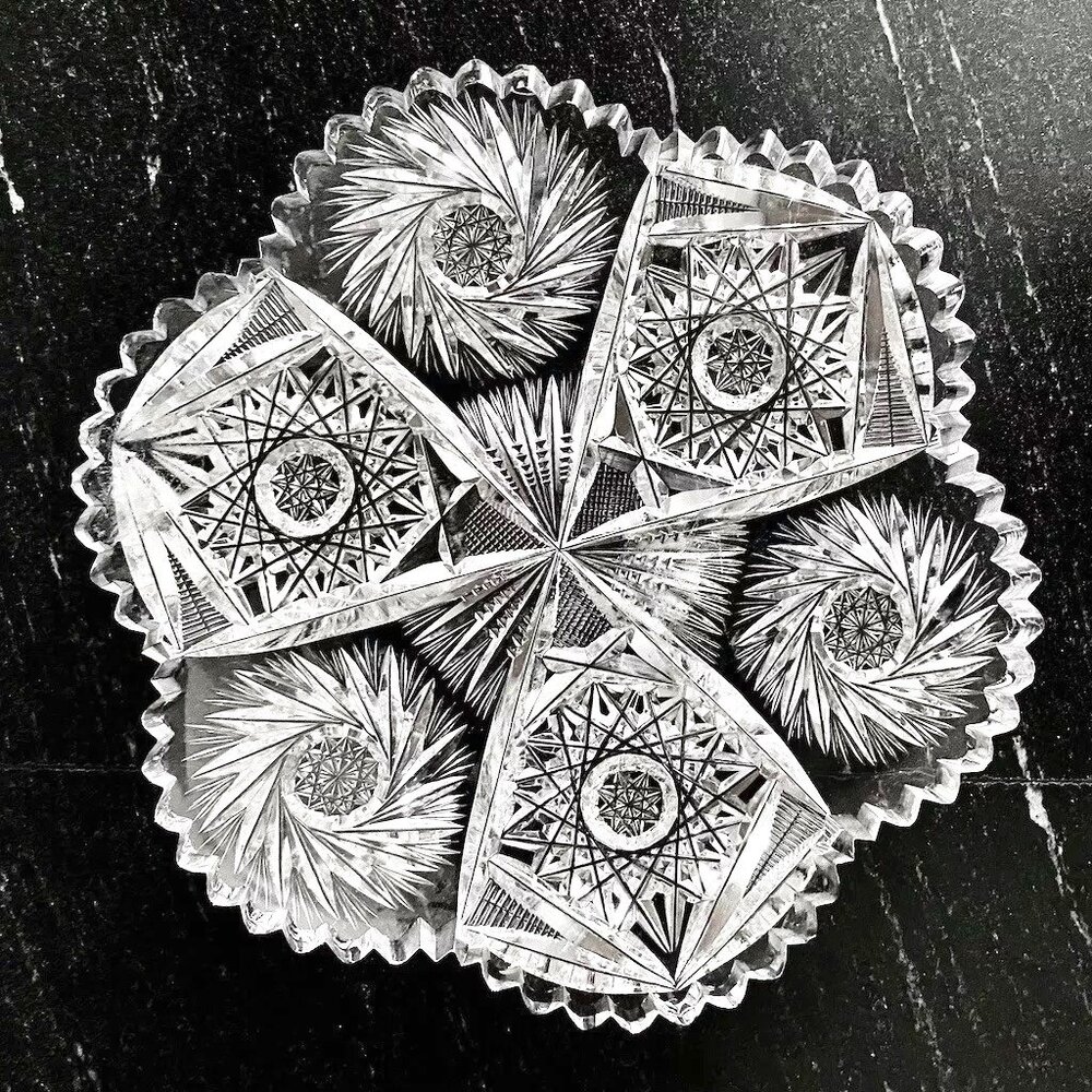 Amer Brilliant Period Cut Crystal 8" Dish Rare ABP Pattern Antique c1910s